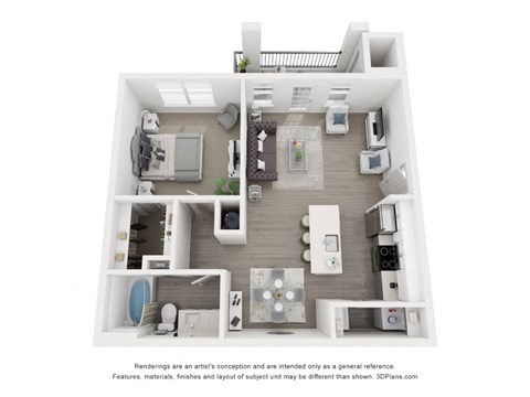 Floor plan for 1 bed, 1 bath, 762 sqft